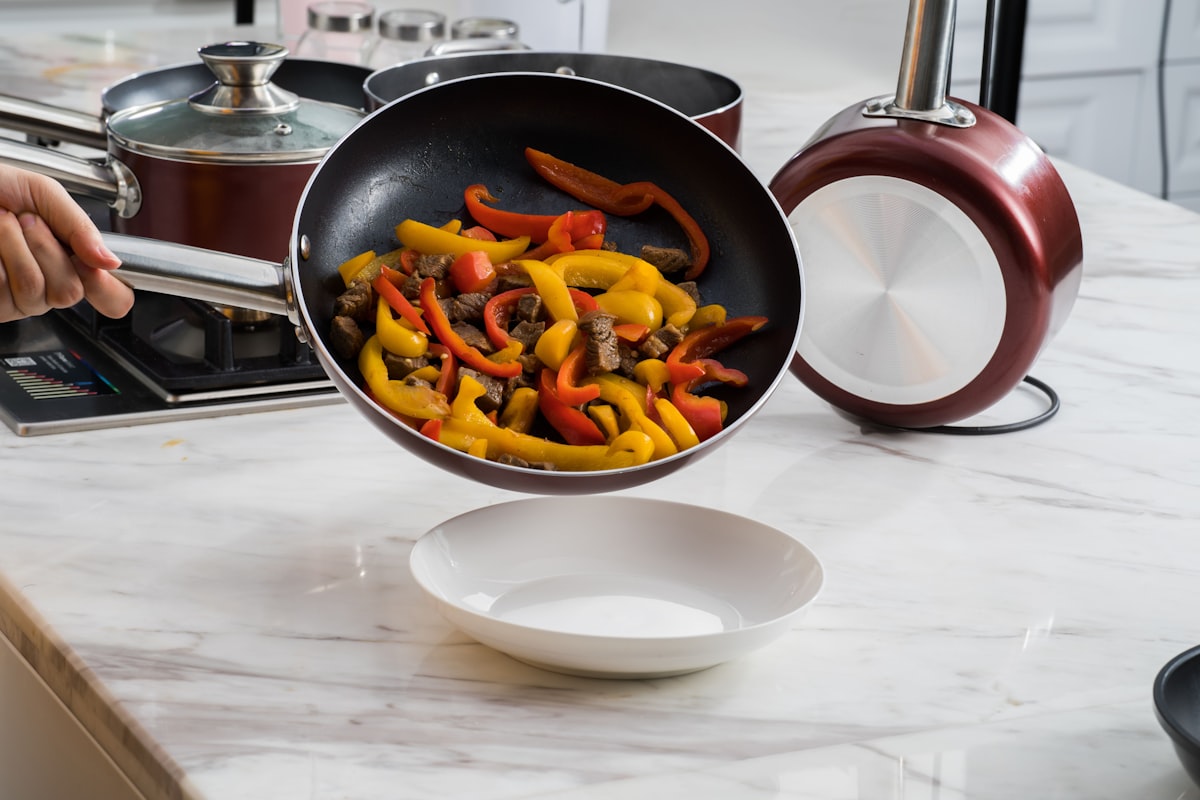 Colorful stir-fried vegetables in wok